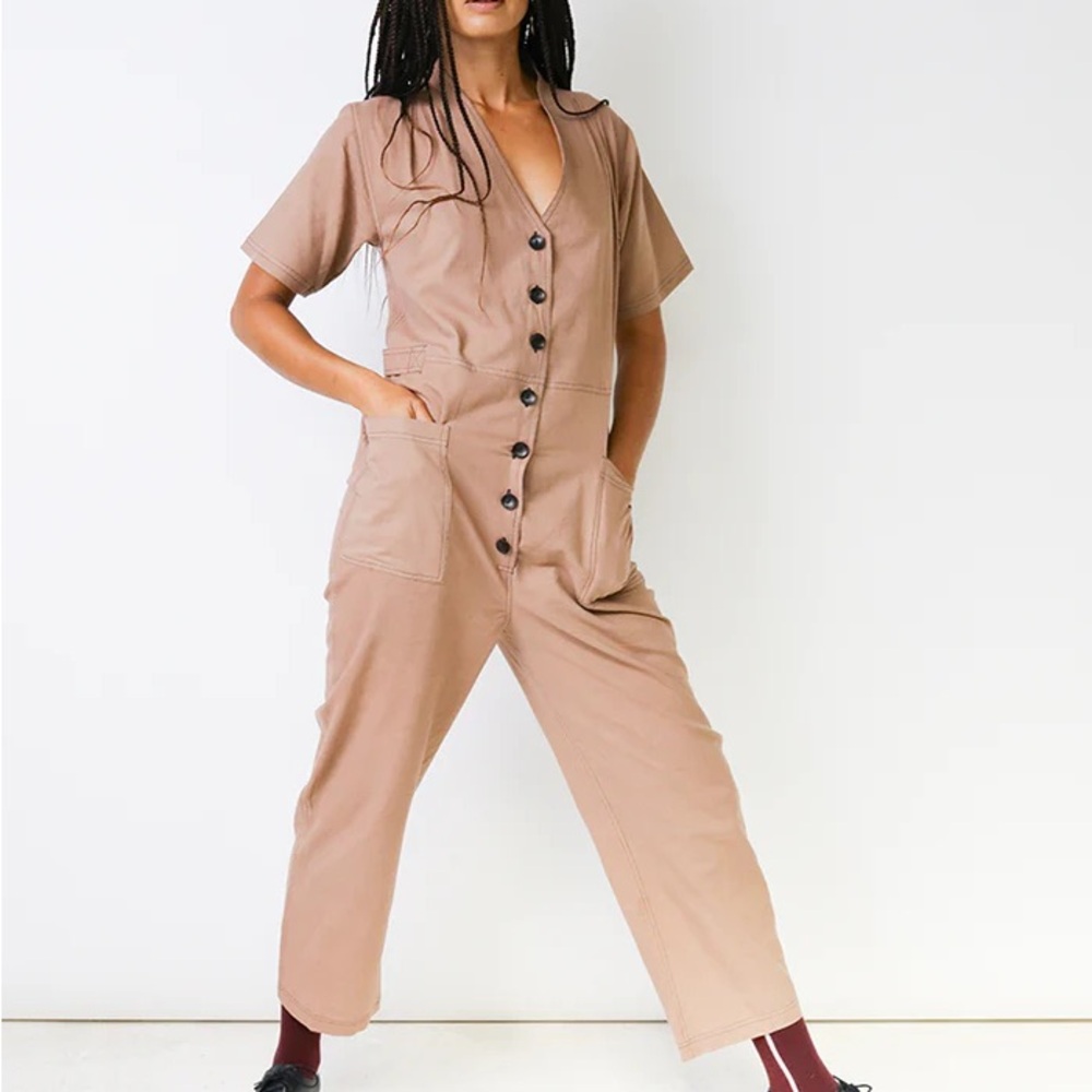 Seek Collective Women's Tan Button-Down Jumpsuit